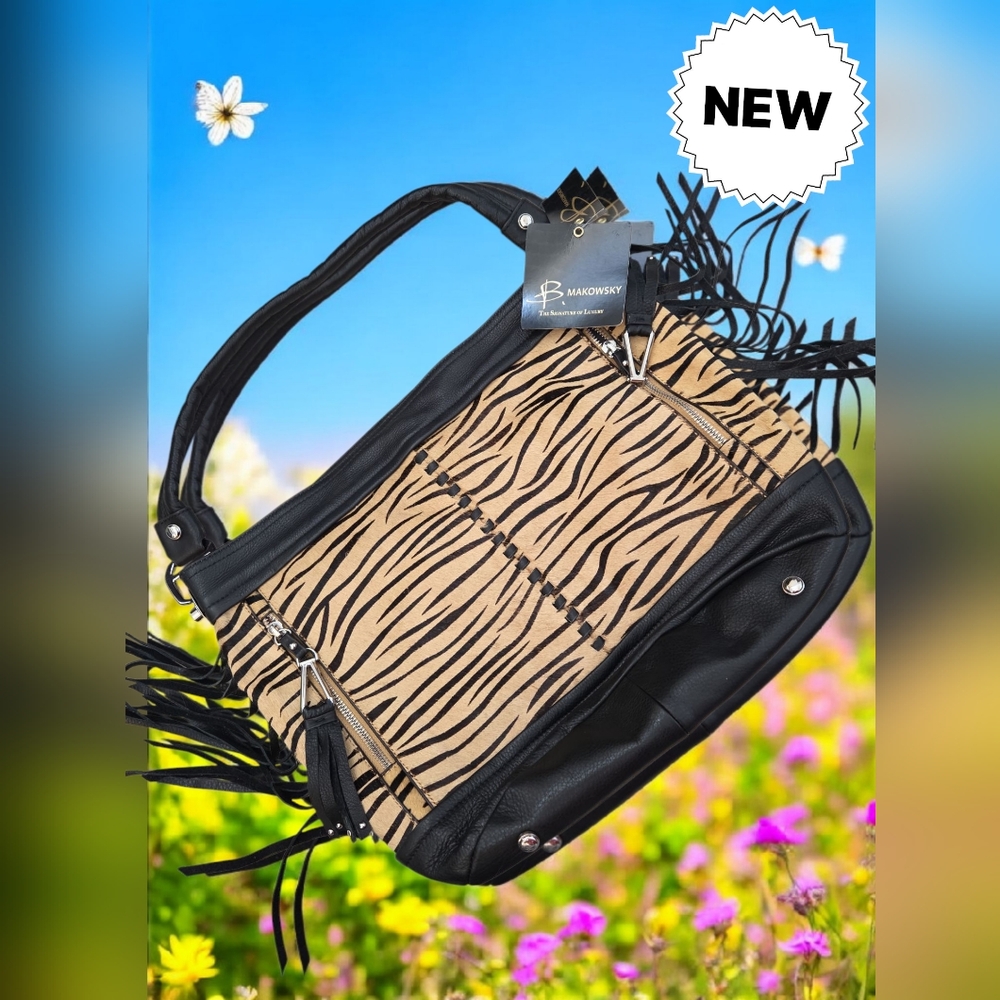 B. Makowsky New Natural Cow Hair Bag Purse Bag